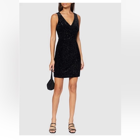 A|X ARMANI EXCHANGE Women's V-Neck Sparkle Velvet Mini Dress Small Holiday Party - Picture 1 of 10